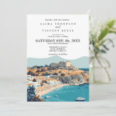 Rhodos Griekenland bruiloft uitnodiging Retro (Staand voorkant)