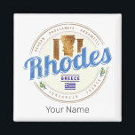 Rhodos Griekenland Egeïsche eiland Souvenir Magneet<br><div class="desc">Rhodos met zuilen souvenir voor eilandvakanties in Griekenland. Rhodos met retro olijfontwerp als aandenken voor het strand en de oceaan. Lifestyle voor Griekse Backpackers en Dodekanesos en Egeïsche vakantie. Rhodos in Griekenland olijf souvenir. Rhodos in de Egeïsche ontwerp voor reis naar de kolos van Rhodos en vakantie op het eiland...</div>