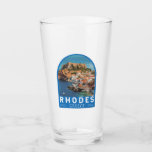 Rhodos Griekenland Illustratie Reizen Art Vintage Glas<br><div class="desc">Rhodes retro vector reisontwerp. Rhodos,  het grootste van de Dodekanesos-eilanden van Griekenland,  staat bekend om zijn strandresorts en oude ruïnes.</div>