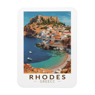 Rhodos Griekenland Illustratie Reizen Art Vintage Magneet