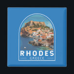Rhodos Griekenland Illustratie Reizen Art Vintage Magneet<br><div class="desc">Rhodes retro vector reisontwerp. Rhodos,  het grootste van de Dodekanesos-eilanden van Griekenland,  staat bekend om zijn strandresorts en oude ruïnes.</div>