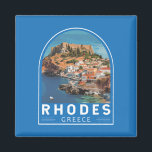 Rhodos Griekenland Illustratie Reizen Art Vintage Magneet<br><div class="desc">Rhodes retro vector reisontwerp. Rhodos,  het grootste van de Dodekanesos-eilanden van Griekenland,  staat bekend om zijn strandresorts en oude ruïnes.</div>
