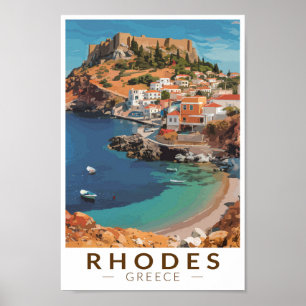 Rhodos Griekenland Illustratie Reizen Art Vintage Poster