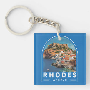 Rhodos Griekenland Illustratie Reizen Art Vintage Sleutelhanger