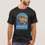 Rhodos Griekenland Illustratie Reizen Art Vintage T-shirt<br><div class="desc">Rhodes retro vector reisontwerp. Rhodos, het grootste van de Dodekanesos-eilanden van Griekenland, staat bekend om zijn strandresorts en oude ruïnes.</div>