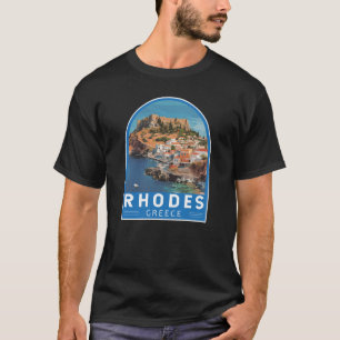 Rhodos Griekenland Illustratie Reizen Art Vintage T-shirt