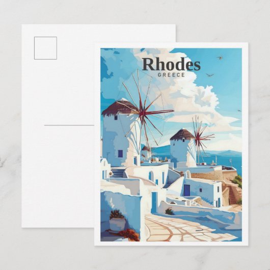 Rhodos Griekenland Kunst Vintage Reizen Briefkaart (Voorkant / Achterkant)
