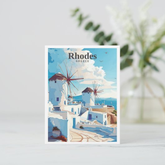 Rhodos Griekenland Kunst Vintage Reizen Briefkaart (Staand voorkant)