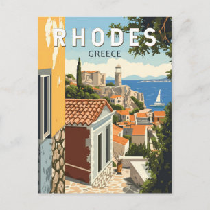 Rhodos Griekenland Oude Stad Reizen Art Vintage Briefkaart