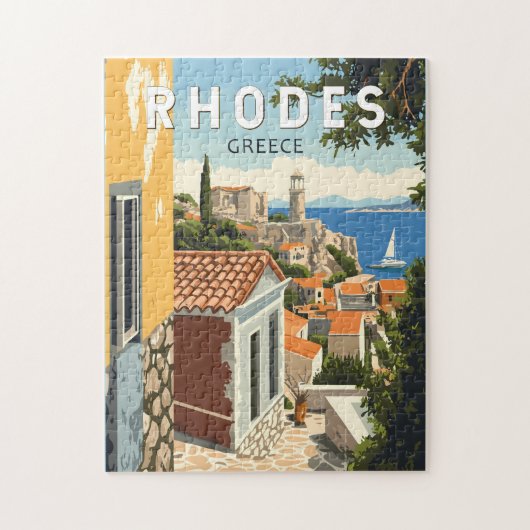 Rhodos Griekenland Oude Stad Reizen Art Vintage Legpuzzel (Verticaal)