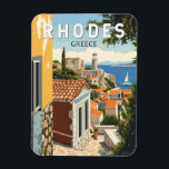 Rhodos Griekenland Oude Stad Reizen Art Vintage Magneet<br><div class="desc">Rhodes retro vector reisontwerp. Rhodos,  het grootste van de Dodekanesos-eilanden van Griekenland,  staat bekend om zijn strandresorts en oude ruïnes.</div>