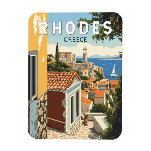 Rhodos Griekenland Oude Stad Reizen Art Vintage Magneet (Verticaal)