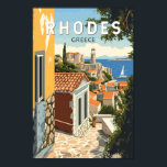 Rhodos Griekenland Oude Stad Reizen Art Vintage Poster<br><div class="desc">Rhodes retro vector reisontwerp. Rhodos,  het grootste van de Dodekanesos-eilanden van Griekenland,  staat bekend om zijn strandresorts en oude ruïnes.</div>