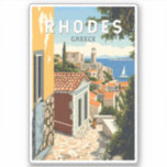 Rhodos Griekenland Oude Stad Reizen Art Vintage Sticker<br><div class="desc">Rhodes retro vector reisontwerp. Rhodos,  het grootste van de Dodekanesos-eilanden van Griekenland,  staat bekend om zijn strandresorts en oude ruïnes.</div>