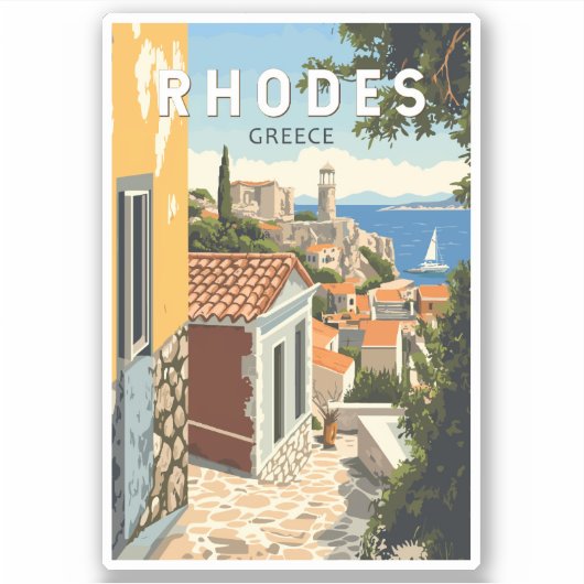 Rhodos Griekenland Oude Stad Reizen Art Vintage Sticker (Voorkant)