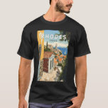 Rhodos Griekenland Oude Stad Reizen Art Vintage T-shirt<br><div class="desc">Rhodes retro vector reisontwerp. Rhodos,  het grootste van de Dodekanesos-eilanden van Griekenland,  staat bekend om zijn strandresorts en oude ruïnes.</div>