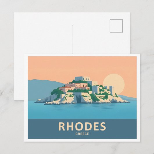 Rhodos Griekenland Pastelreizen - Middeleeuwse oud Briefkaart (Voorkant / Achterkant)