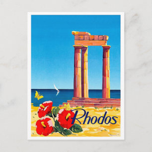 Rhodos, Griekenland, pilaar, vintage, reisbriefkaa Briefkaart