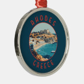 Rhodos Griekenland Retro Distressed Circle Metalen Ornament (Rechts)