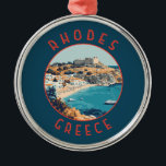 Rhodos Griekenland Retro Distressed Circle Metalen Ornament<br><div class="desc">Rhodes retro vector reisontwerp. Rhodos,  het grootste van de Dodekanesos-eilanden van Griekenland,  staat bekend om zijn strandresorts en oude ruïnes.</div>