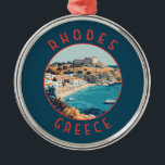 Rhodos Griekenland Retro Distressed Circle Metalen Ornament<br><div class="desc">Rhodes retro vector reisontwerp. Rhodos,  het grootste van de Dodekanesos-eilanden van Griekenland,  staat bekend om zijn strandresorts en oude ruïnes.</div>