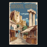 Rhodos Griekenland Ruïnes Reizen Art Vintage Poster<br><div class="desc">Rhodes retro vector reisontwerp. Rhodos,  het grootste van de Dodekanesos-eilanden van Griekenland,  staat bekend om zijn strandresorts en oude ruïnes.</div>