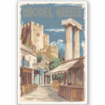 Rhodos Griekenland Ruïnes Reizen Art Vintage Sticker<br><div class="desc">Rhodes retro vector reisontwerp. Rhodos,  het grootste van de Dodekanesos-eilanden van Griekenland,  staat bekend om zijn strandresorts en oude ruïnes.</div>