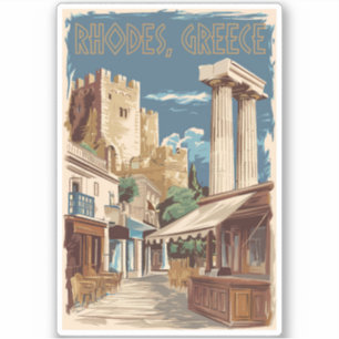 Rhodos Griekenland Ruïnes Reizen Art Vintage Sticker