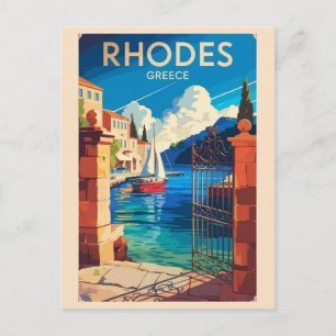 Rhodos Griekenland Travel Art Vintage Briefkaart