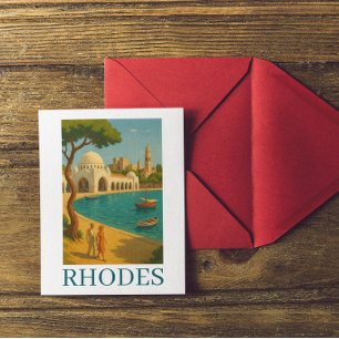 Rhodos Griekenland Vintage Travel Art Briefkaart