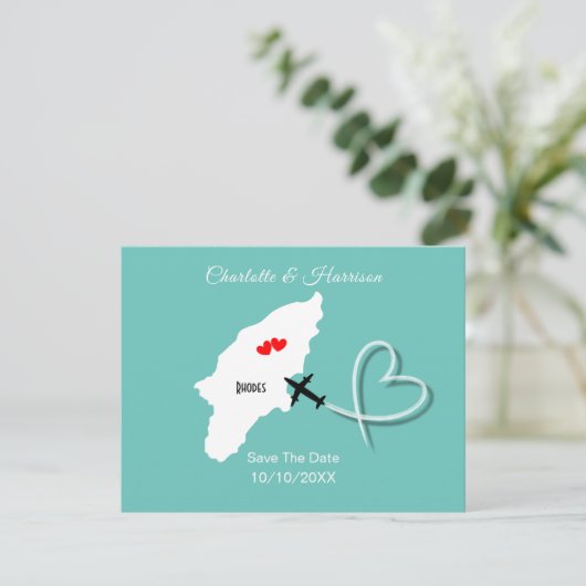 Rhodos Griekse bruiloft bestemming Bewaar de datum Save The Date (Staand voorkant)