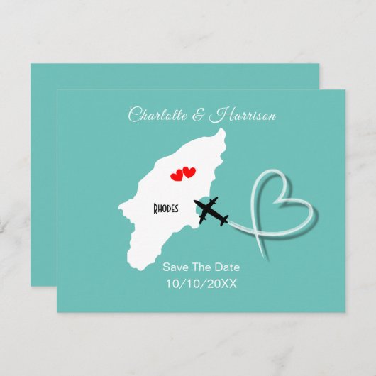 Rhodos Griekse bruiloft bestemming Bewaar de datum Save The Date (Voorkant / Achterkant)