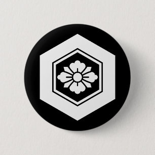 Rhombe bloem met zwaarden in tortoiseshel ronde button 5,7 cm