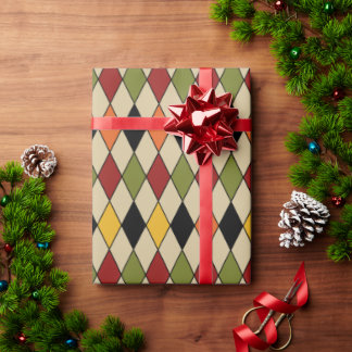 Rhombus Rood Groen Zwart Geel Sinaasappel Cadeaupapier