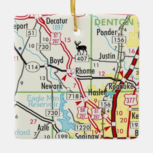 Rhome TX Road Map Keramisch Ornament (Voorkant)