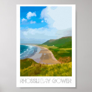 Rhossili Bay Gower - Afdruk op Poster voor spoorwe