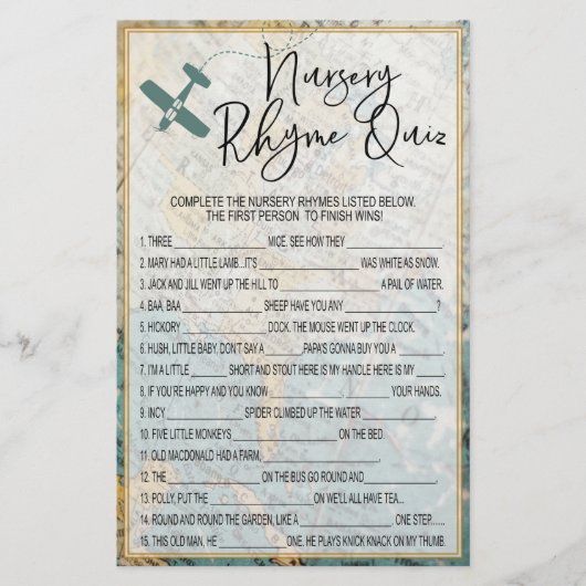 Rhyme Quiz Baby shower Game (Voorkant)