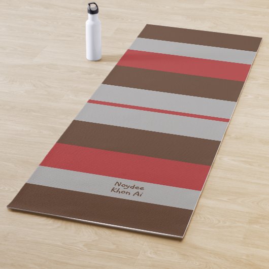 Rhythm Stripes Horizontal Lines Gray Red Brown Yogamat (In situ)