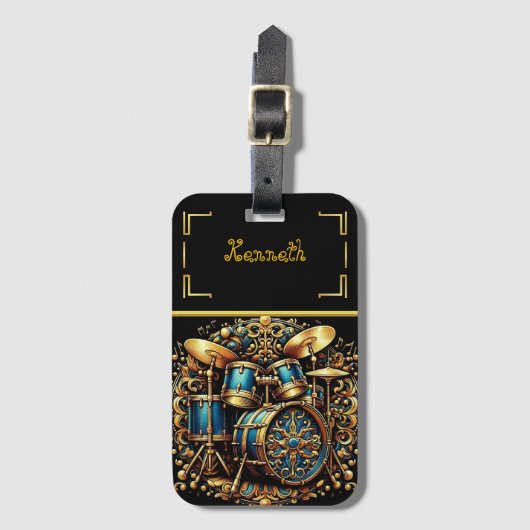 Rhythmic Blue Drums Design Bagagelabel (Voorkant (verticaal))