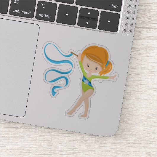 Rhythmic gymnast met rode bloedstoot, met lint sticker (Detail)