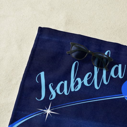 Rhythmic Gymnastics Blue Abstract met Silver Glam Strandlaken (In situ)