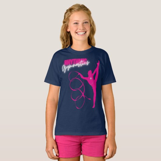 Rhythmic Gymnastics Hot Pink Ribbon T-shirt (Voorkant volledig)