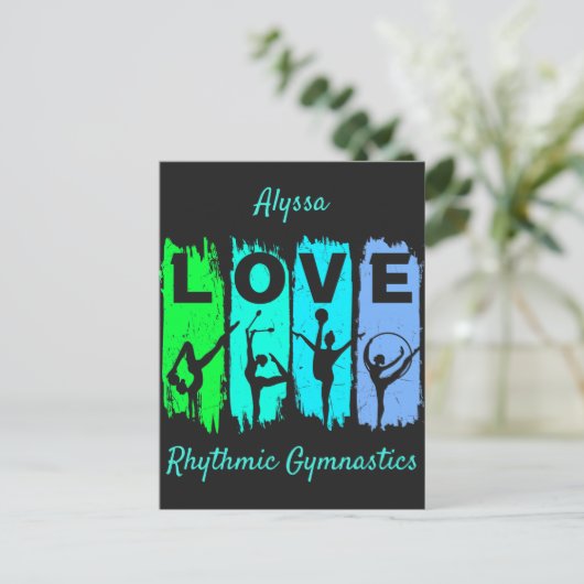 Rhythmic Gymnastics Love in Green and Aqua Briefkaart (Staand voorkant)