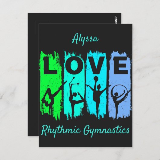 Rhythmic Gymnastics Love in Green and Aqua Briefkaart (Voorkant / Achterkant)