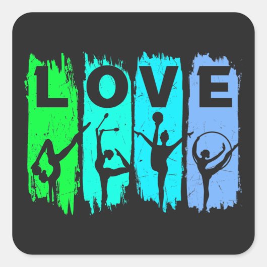 Rhythmic Gymnastics Love in Green and Aqua Vierkante Sticker (Voorkant)