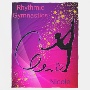 Rhythmic Gymnastics Pink & Paars Gold Stars Fleece Deken