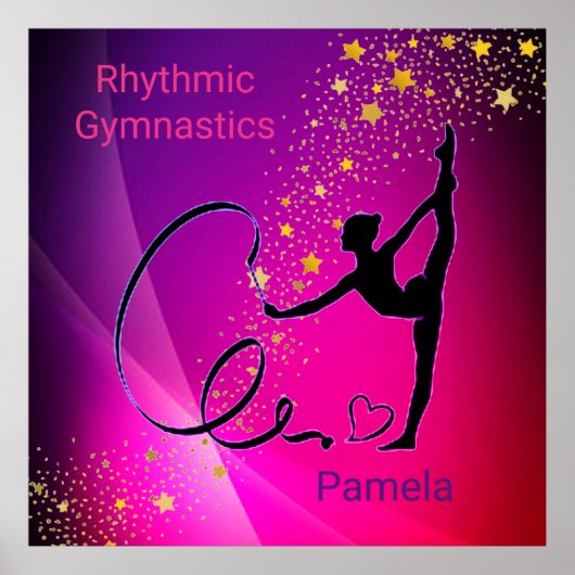 Rhythmic Gymnastics Pink & Paars Gold Stars Poster (Voorkant)