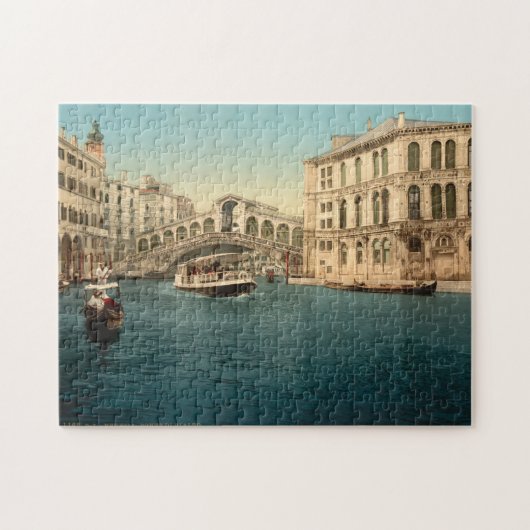 Rialto Bridge Venice, Italië — Grote Kanaalboot Legpuzzel (Horizontaal)