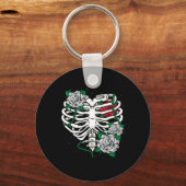 Rib Cage Met Bloemen Halloween Xray Skeleton Cand Sleutelhanger (Voorkant)