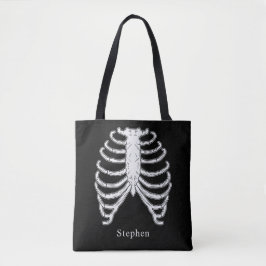 Rib Cage Skelet Botten en aangepaste naam Hallowee Tote Bag